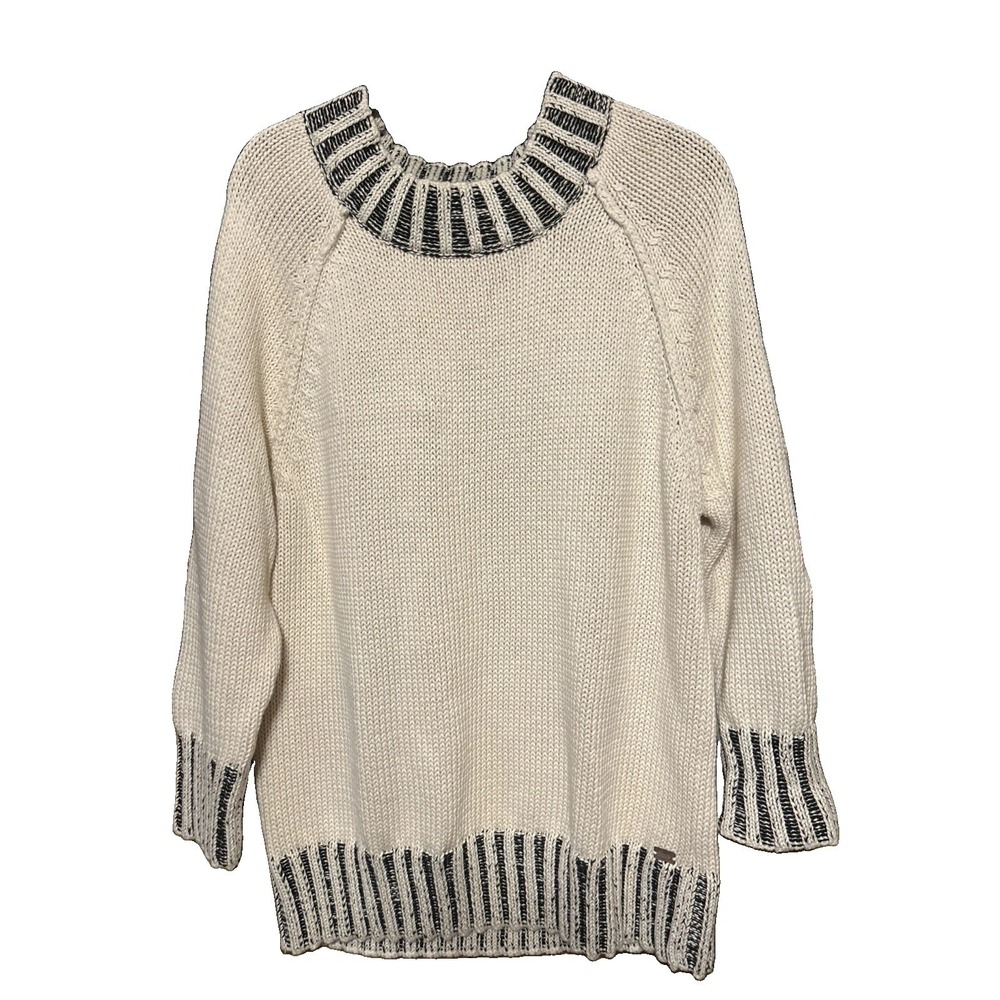 Shannon Passero Chunky Knit Mock Neck Sweater Women SZ Large Off White & Black